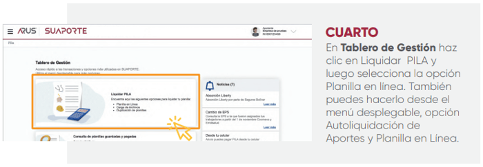 tablero de gestión con la opcion de liquidar pila