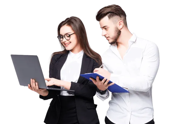 Dos personas trabajando en inteligencia digital